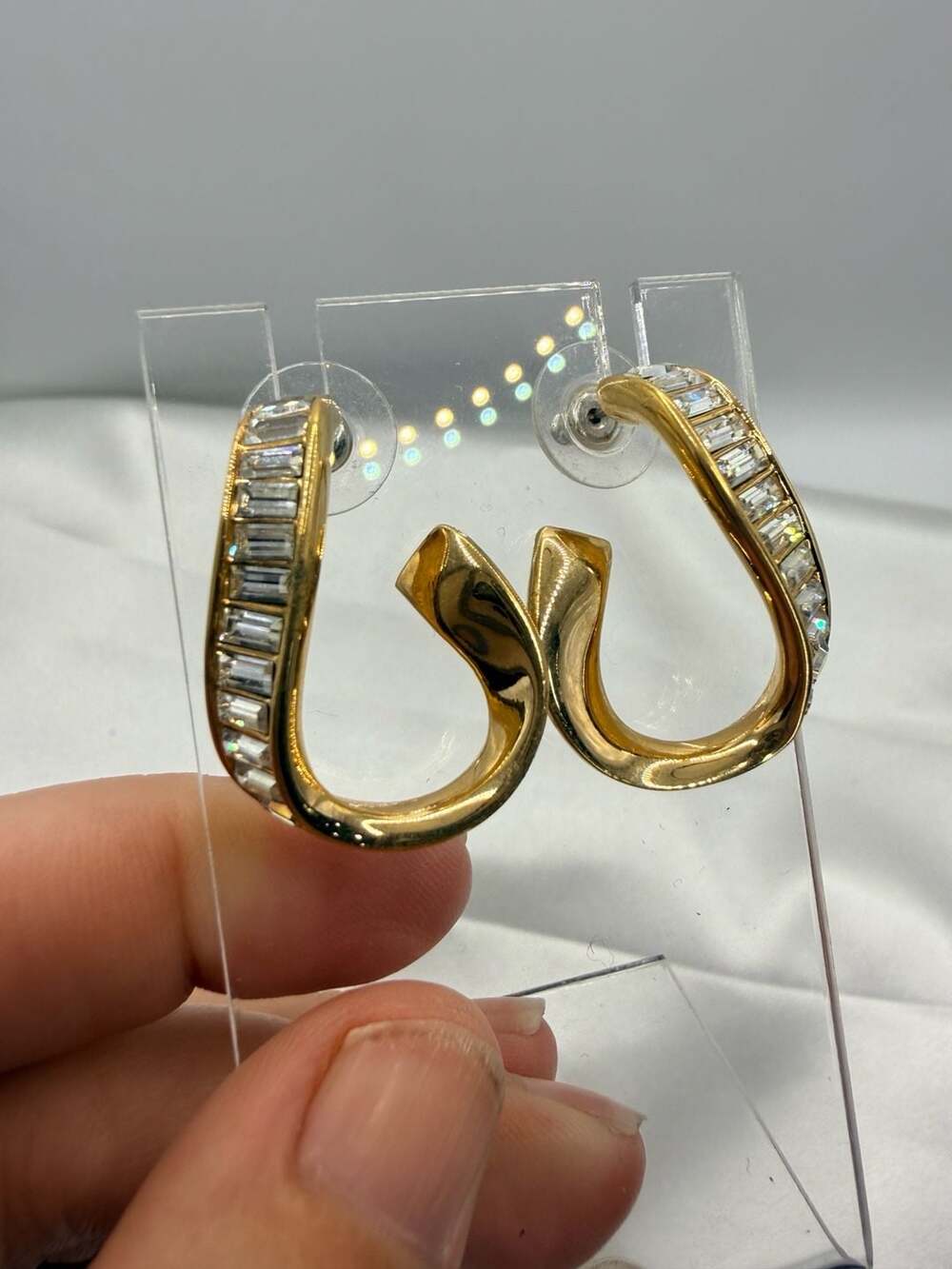 Swarovski Vintage Gold Tone Baguette Crystal Earrings